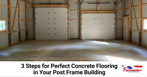 Concrete flooring in post frame building. 