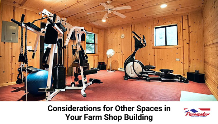Exercise room in converted farm shop building space.