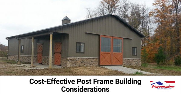 Cost effective post frame building with custom barn slider doors.