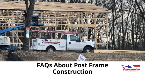 Post frame construction of home with Pacemaker truck parked in driveway.