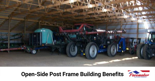 Open-Side-Post-Frame-Building-with heavy equipment inside.